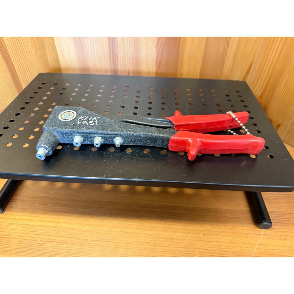 Vintage KLIK FAST Hand Rivet Gun Pop Riveter Tool Red Handles Heavy Duty